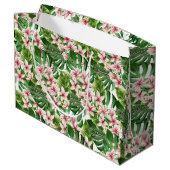 Tropenpalme und Plumeria-Blume Große Geschenktüte (Rückseite Schrägansicht)