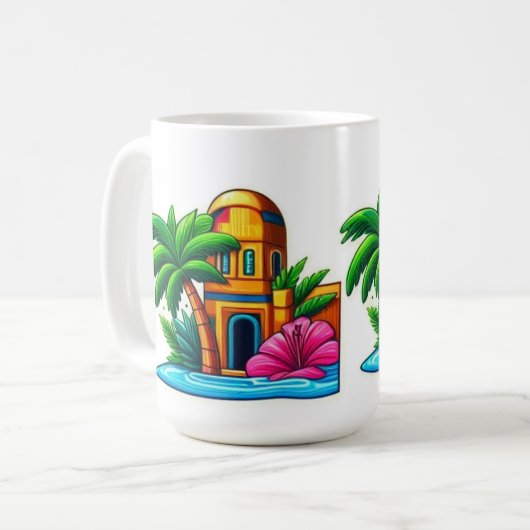 Tropenparadies-Aufkleber Kaffeetasse (Vorderseite Links)