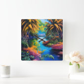 Tropenparadies II Quadratische Wanduhr (Zuhause)