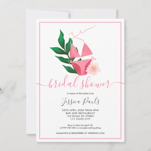 Tropenrosa Bikini-Brautparty Einladung (Vorderseite)