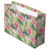 Tropenrosa Blume Große Geschenktüte (Vorderseite Schrägansicht)