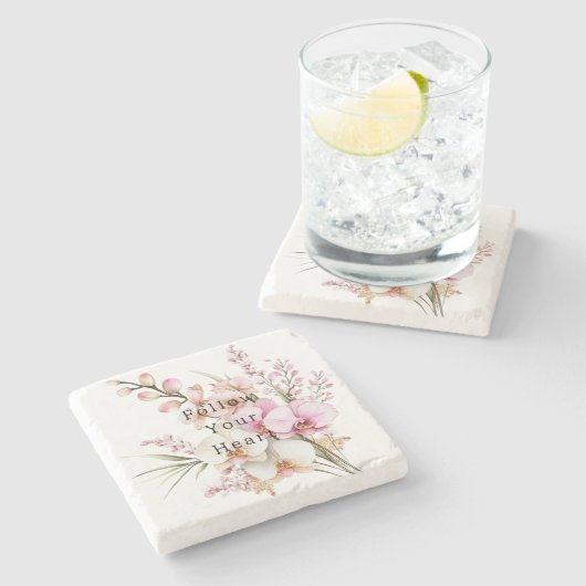 Tropenrosa Blume Steinuntersetzer (Seitenansicht)