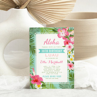 Tropenrosa Blumengeburt Luau Party Einladung