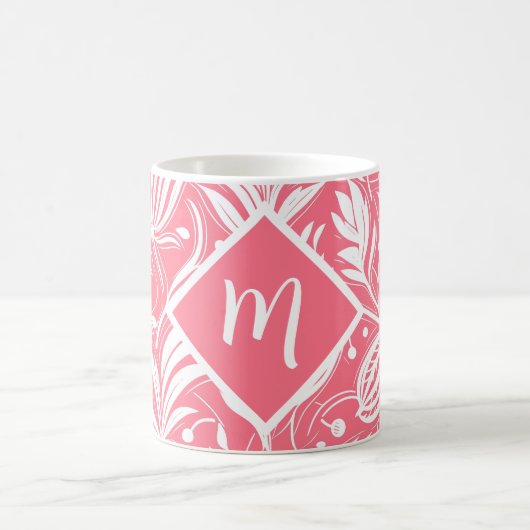 Tropenrosa Blumenmuster Diamond Monogram Kaffeetasse (Mittel)