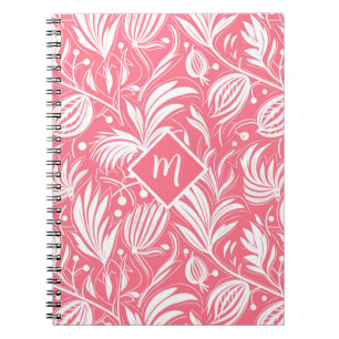 Tropenrosa Blumenmuster Diamond Monogram Notizblock