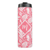 Tropenrosa Blumenmuster Diamond Monogram Thermosbecher (Vorderseite)