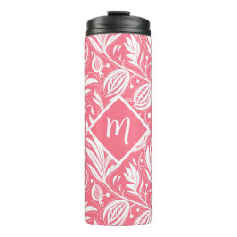 Tropenrosa Blumenmuster Diamond Monogram Thermosbecher
