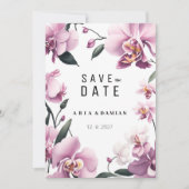 Tropenrosa, elegante Orchideen Save the Date Einladung (Vorderseite)