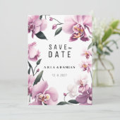 Tropenrosa, elegante Orchideen Save the Date Einladung (Stehend Vorderseite)