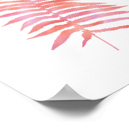 Tropenrosa Fern Leaf Aquarellkunst Drucken Poster (Ecke)