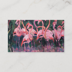Tropenrosa Flamingos Set gegen üppig grünes Visitenkarte