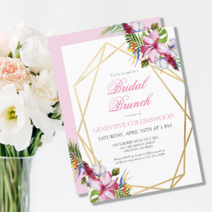 Tropenrosa Floral Gold Geometric Bridal Brunch Postkarte