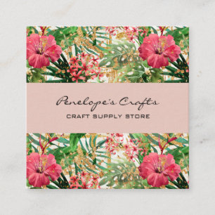 Tropenrosa Floral Square Business Card Quadratische Visitenkarte