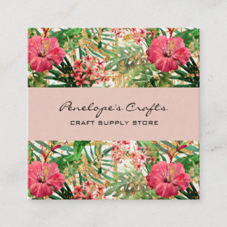 Tropenrosa Floral Square Business Card Quadratische Visitenkarte