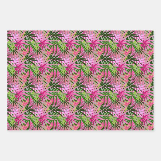 Tropenrosa grüne Palmen Geschenkpapier Set (Vorderseite)
