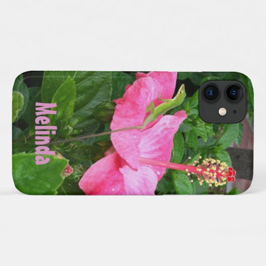 Tropenrosa Hibiskus Anole Lizard Foto Custom Case-Mate iPhone Hülle (Rückseite (Horizontal))