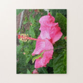 Tropenrosa Hibiskus Blume Anole Lizard Foto Puzzle (Vertikal)