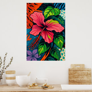 Tropenrosa Hibiskus Blume Pop Art Poster