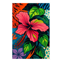 Tropenrosa Hibiskus Blume Pop Art Poster