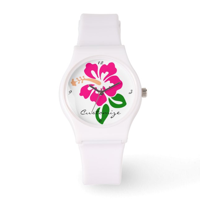 Tropenrosa Hibiskus Blume Thunder_Cove Armbanduhr (Vorderseite)