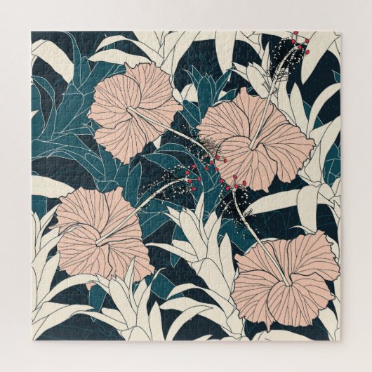 Tropenrosa Hibiskus, dunkler Hintergrund Puzzle (Vertikal)