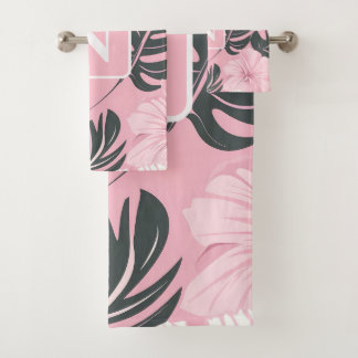 Tropenrosa Hibiskus personalisiert Monogramm Badhandtuch Set
