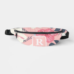 Tropenrosa Hibiskus personalisiert Monogramm Bauchtasche