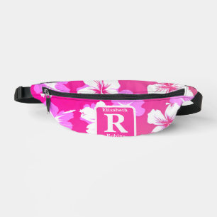 Tropenrosa Hibiskus personalisiert Monogramm Bauchtasche
