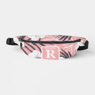 Tropenrosa Hibiskus personalisiert Monogramm Bauchtasche