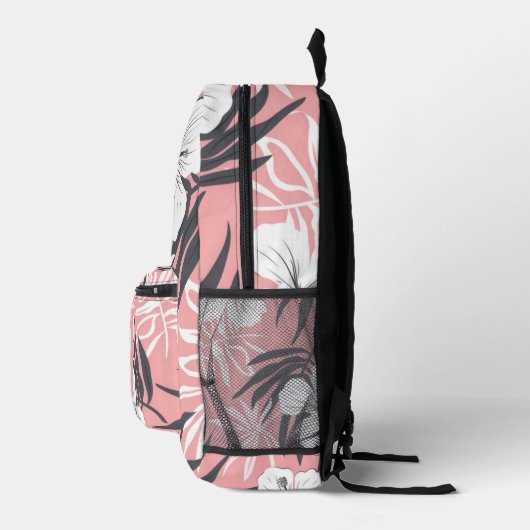Tropenrosa Hibiskus personalisiert Monogramm Bedruckter Rucksack (Rechts)
