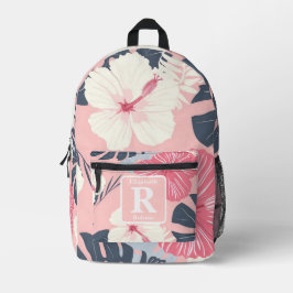 Tropenrosa Hibiskus personalisiert Monogramm Bedruckter Rucksack