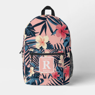 Tropenrosa Hibiskus personalisiert Monogramm Bedruckter Rucksack