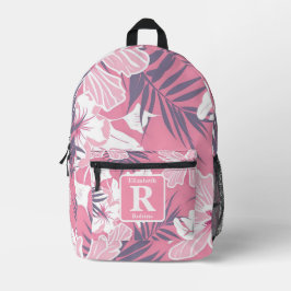 Tropenrosa Hibiskus personalisiert Monogramm Bedruckter Rucksack