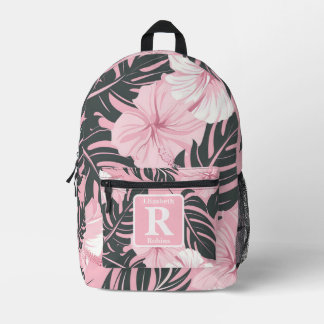 Tropenrosa Hibiskus personalisiert Monogramm Bedruckter Rucksack
