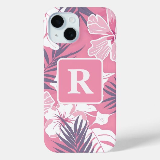 Tropenrosa Hibiskus personalisiert Monogramm Case-Mate iPhone Hülle (Rückseite)