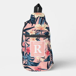 Tropenrosa Hibiskus personalisiert Monogramm Crossbody Bag