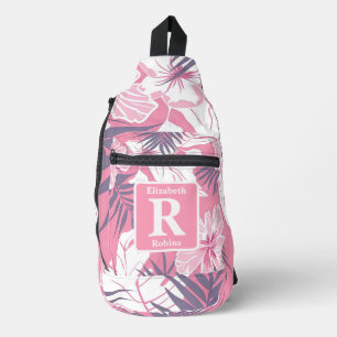 Tropenrosa Hibiskus personalisiert Monogramm Crossbody Bag