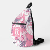 Tropenrosa Hibiskus personalisiert Monogramm Crossbody Bag (Rechte Ecke)