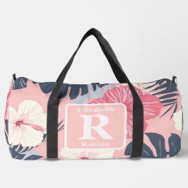 Tropenrosa Hibiskus personalisiert Monogramm Duffle Bag