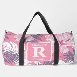 Tropenrosa Hibiskus personalisiert Monogramm Duffle Bag