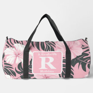 Tropenrosa Hibiskus personalisiert Monogramm Duffle Bag