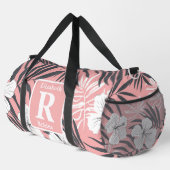 Tropenrosa Hibiskus personalisiert Monogramm Duffle Bag (Rechte Ecke)