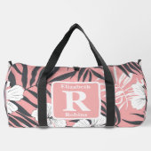 Tropenrosa Hibiskus personalisiert Monogramm Duffle Bag (Rückseite)