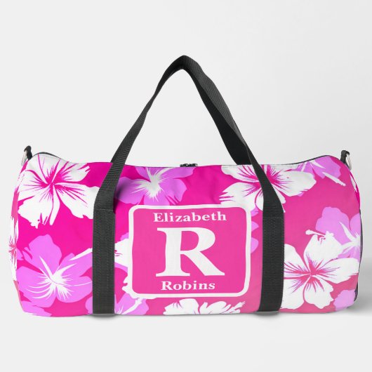 Tropenrosa Hibiskus personalisiert Monogramm Duffle Bag (Vorderseite)