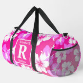 Tropenrosa Hibiskus personalisiert Monogramm Duffle Bag (Rechte Ecke)