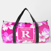 Tropenrosa Hibiskus personalisiert Monogramm Duffle Bag (Rückseite)