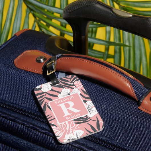 Tropenrosa Hibiskus personalisiert Monogramm Gepäckanhänger (Vorderseite Insitu 1)