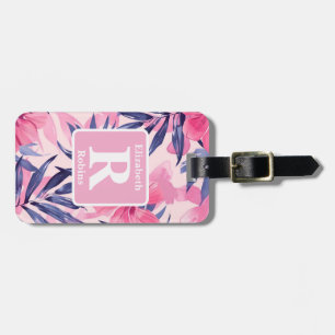 Tropenrosa Hibiskus personalisiert Monogramm Gepäckanhänger
