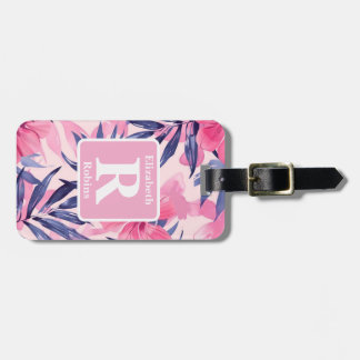 Tropenrosa Hibiskus personalisiert Monogramm Gepäckanhänger