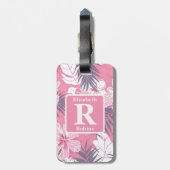 Tropenrosa Hibiskus personalisiert Monogramm Gepäckanhänger (Rückseite vertikal)